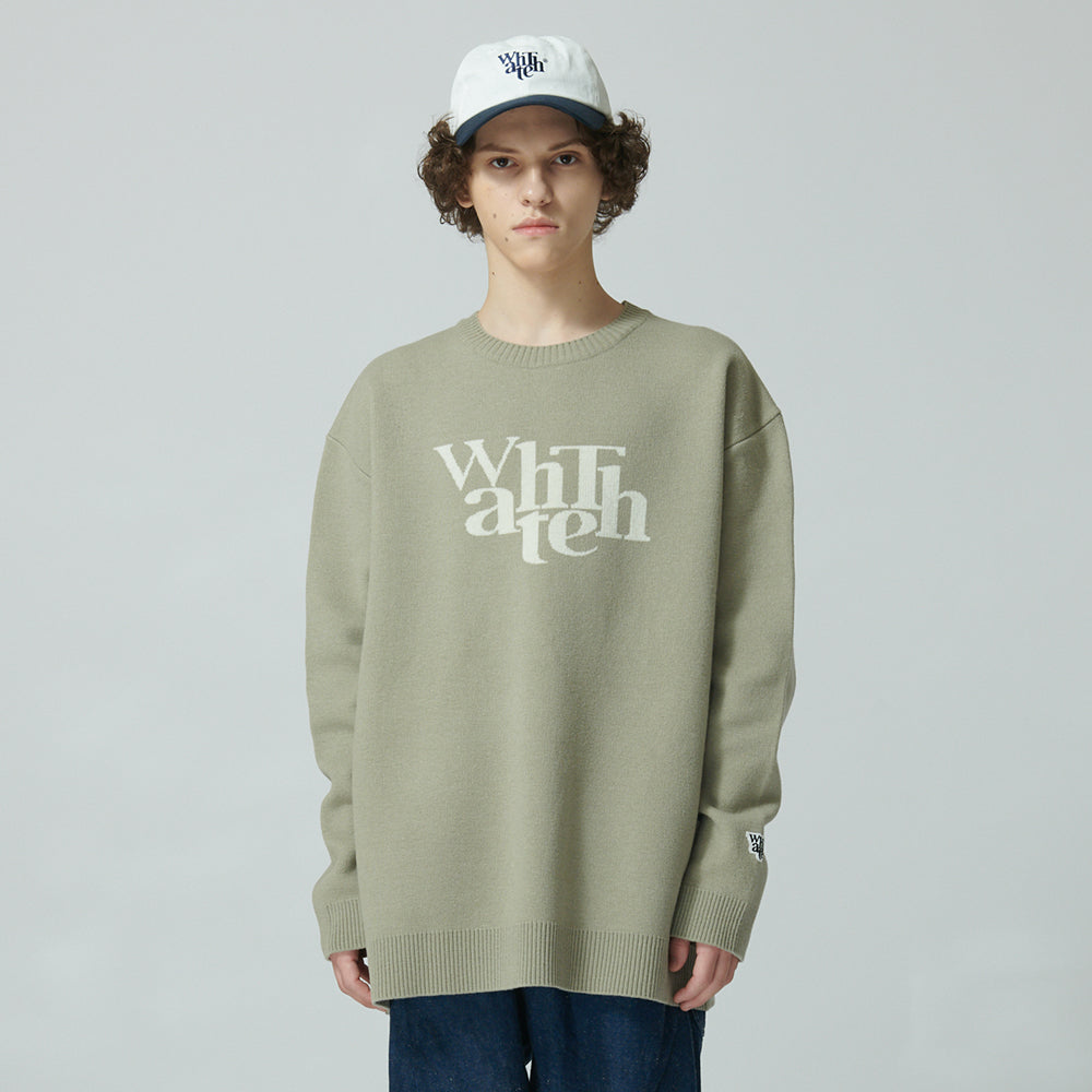 WHATTHE Big Logo Knit Pullover Olive