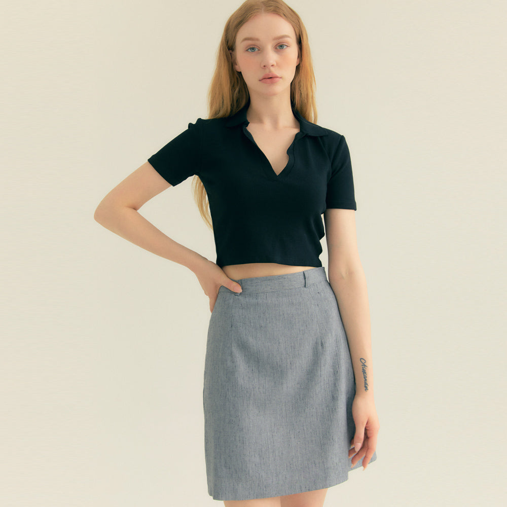 Linen Basic Skirt (Gray)