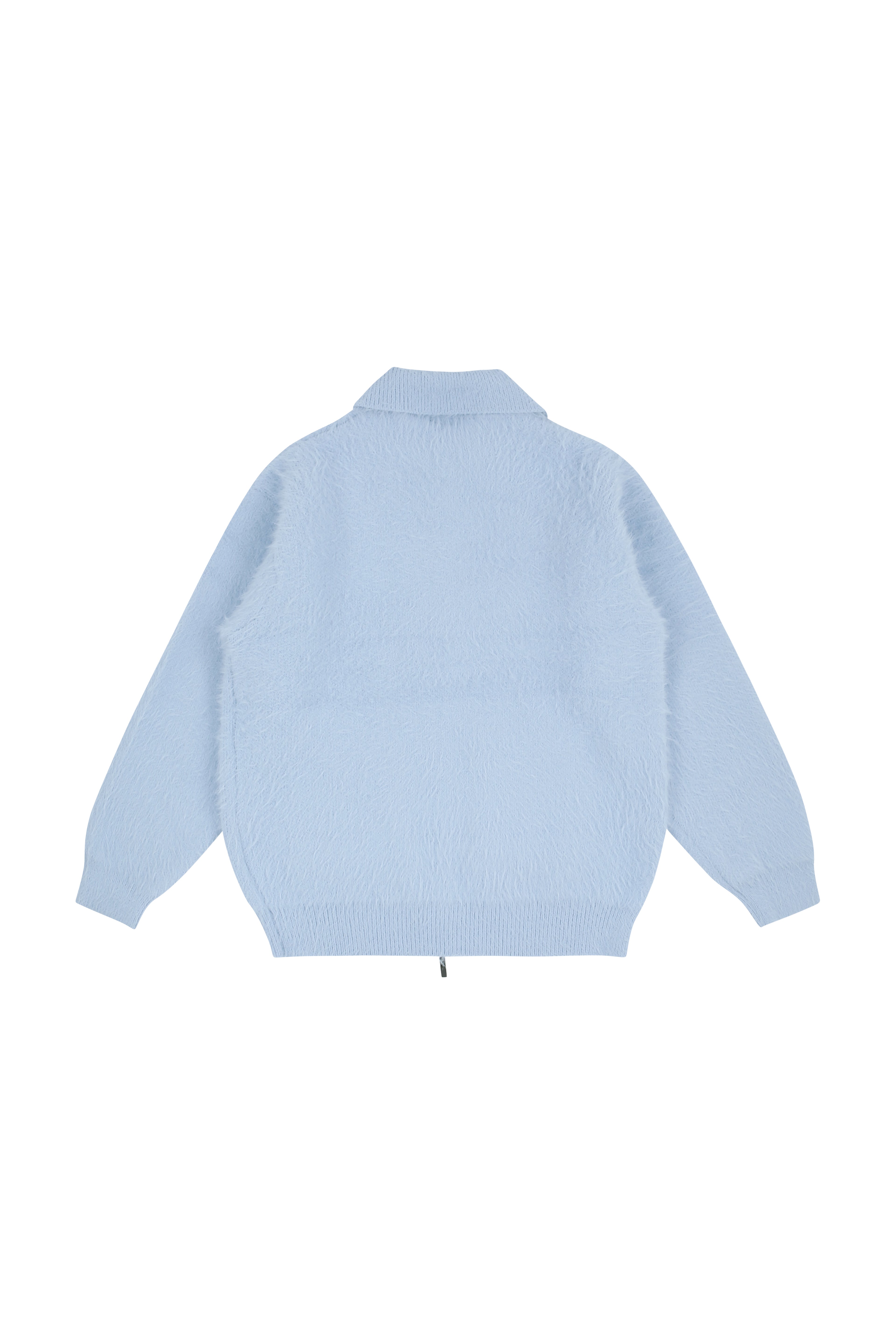 Sky Blue Angora Collar Neck Zipper Cardigan