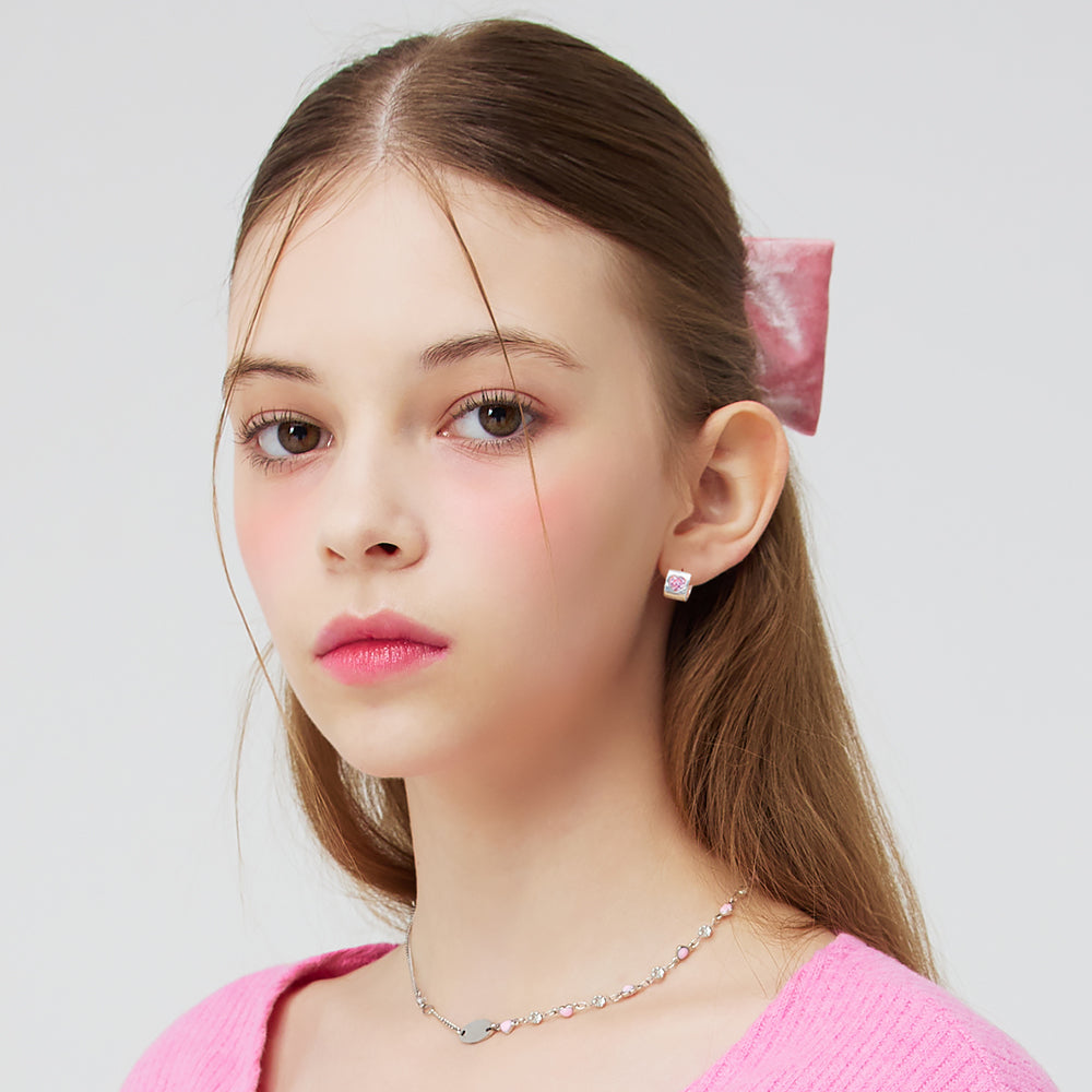 PINK HEART CHAIN UNBALANCE CHOKER NECKLACE