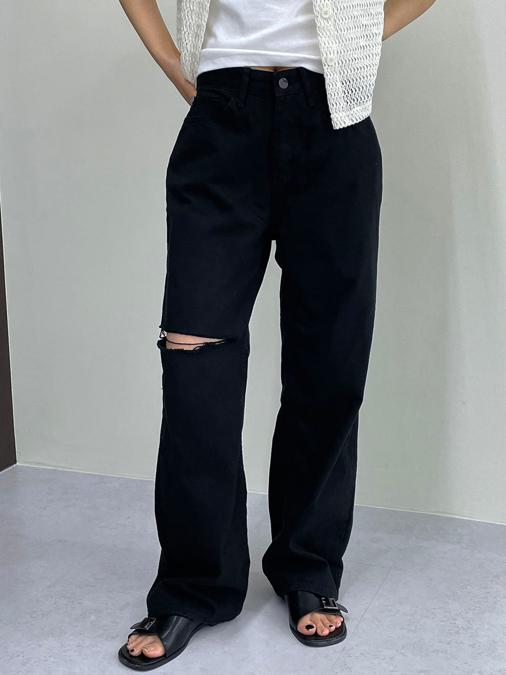 Cut straight pants (2color)