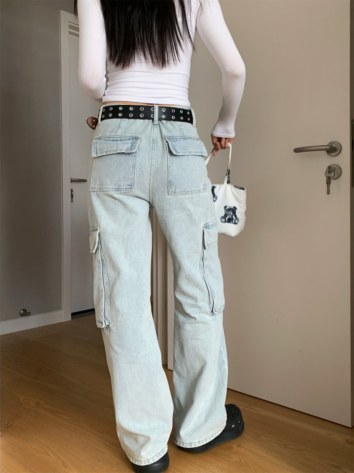 Light blue cargo denim pants