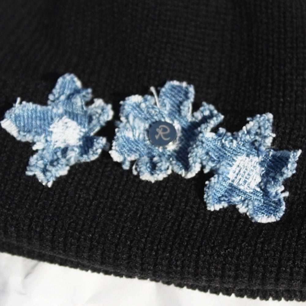 denim flower watch cap (black)