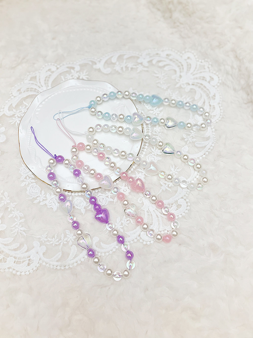 Bubble Heart Pearl Beads Key Ring (4color)