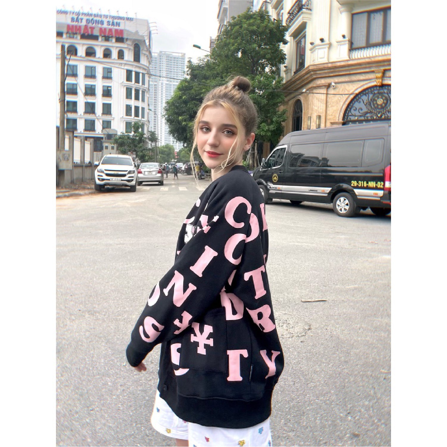 Print Cardigan - Black/Pink