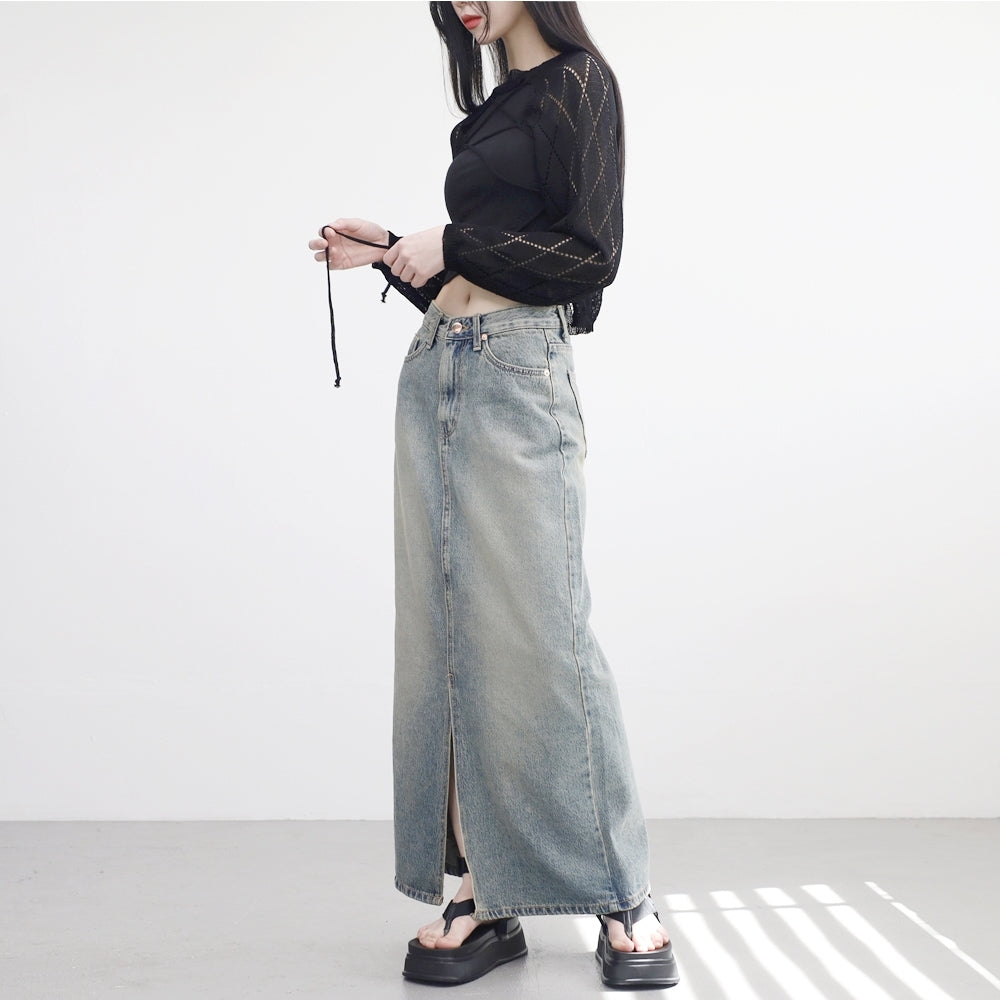 Pory Vintage Denim Long Skirt