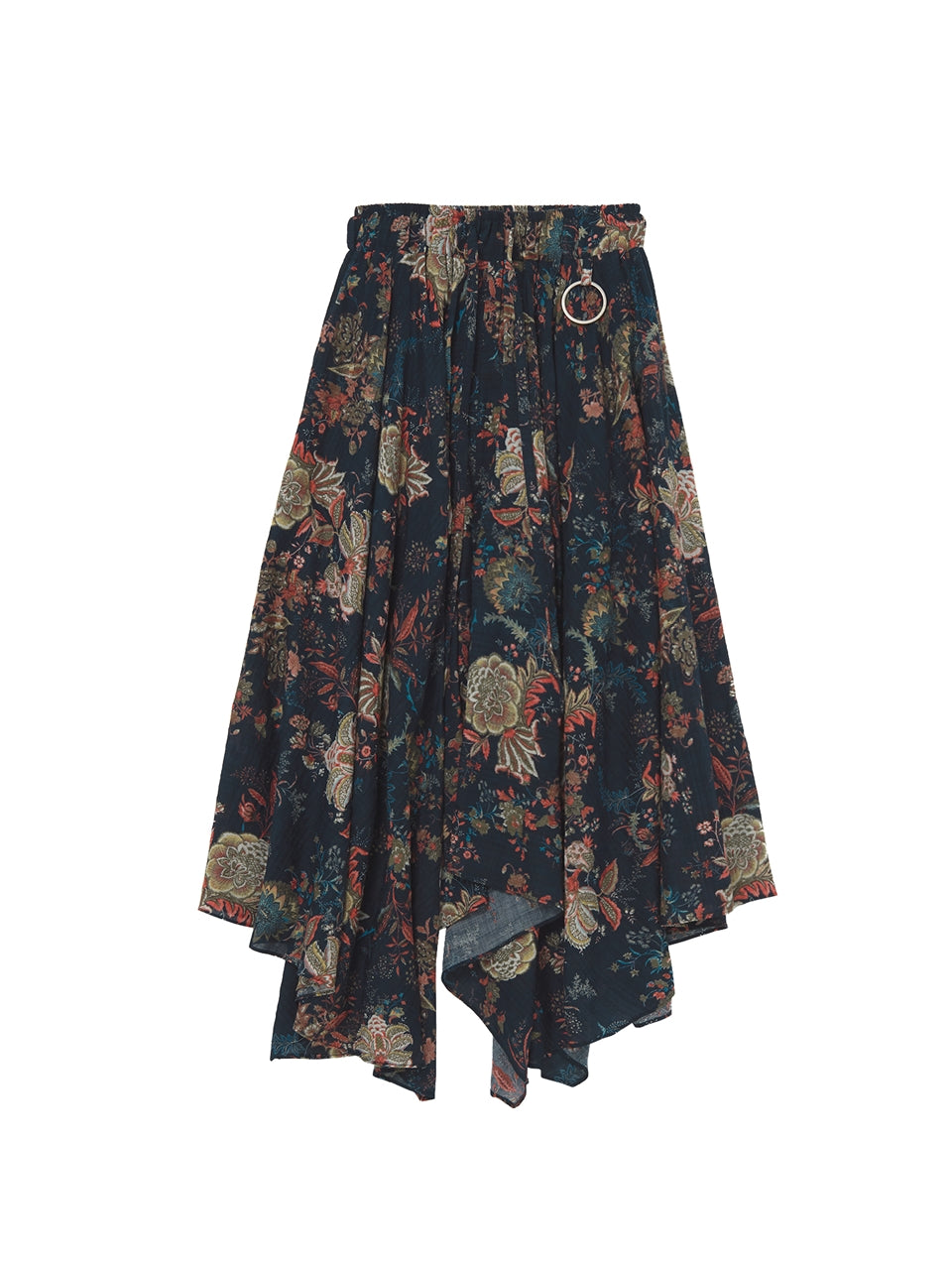 VINTAGE FLOWER UNBALANCE FLARE SKIRT (Navy)