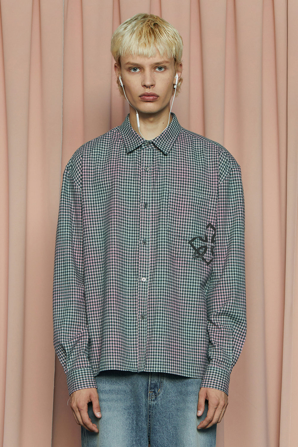 SYMBOL CHECK SHIRT / GREEN&PINK