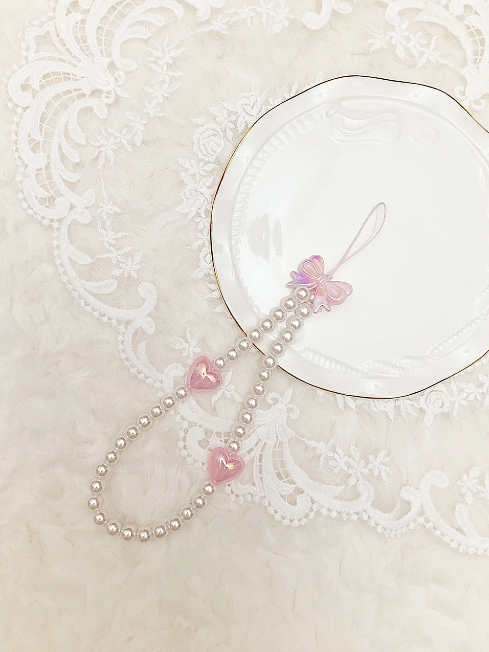 Pastel Ribbon Pearl Key Ring (3color)