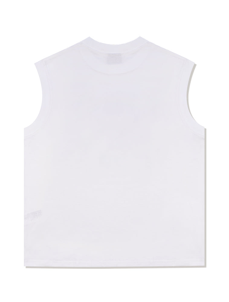 UNISEX Overfit Single MAISON Printing Sleeveless Top WhiteNavy(FCB2TS300M)