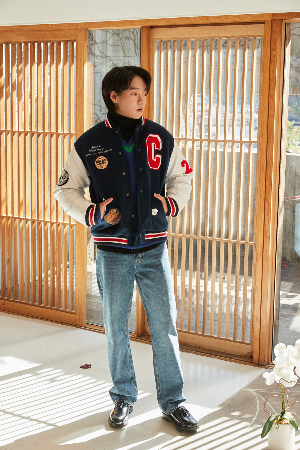 Grand Baseball Navy & White Unisex Varsity Jacket