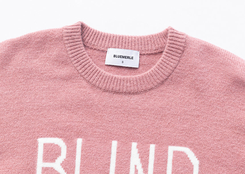 PBT wool logo crew neck knit -indigo pink