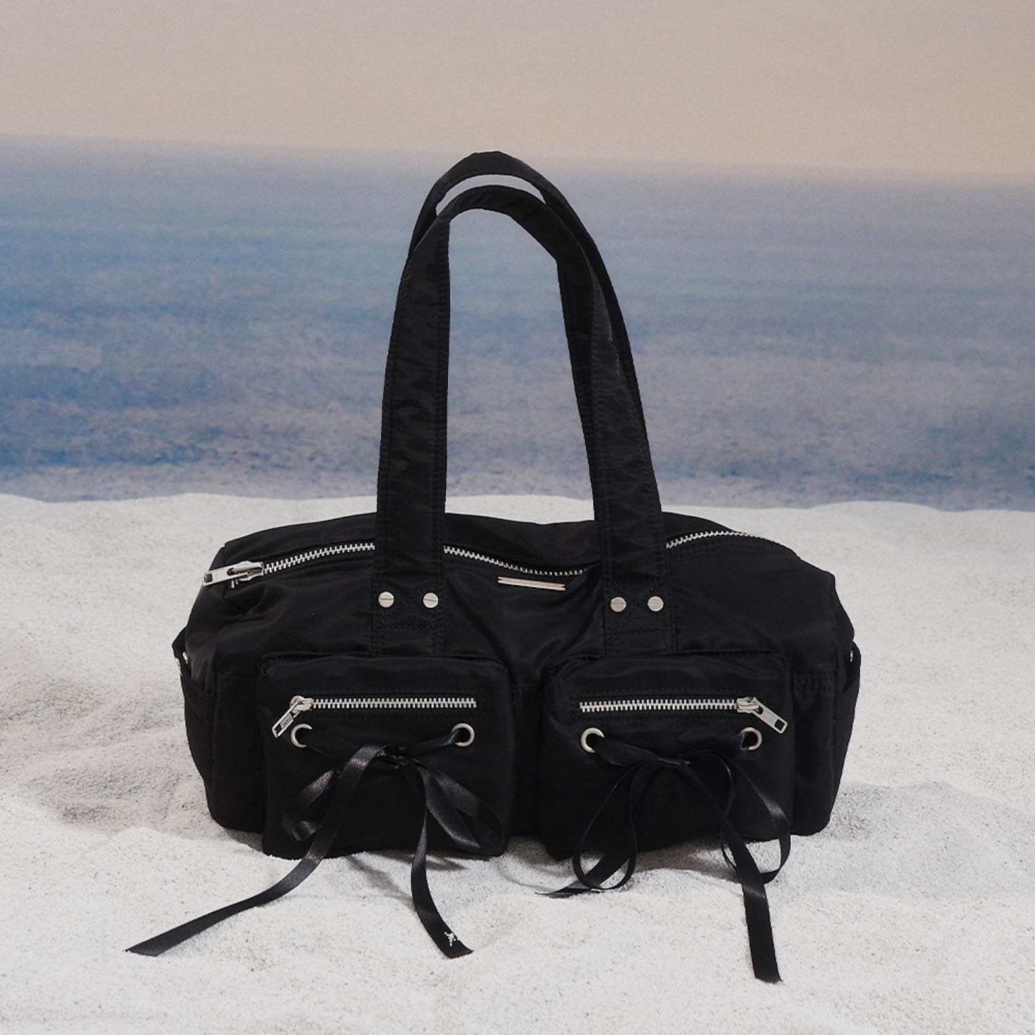 Double Ribbon Cargo Duffle Bag (BLACK)