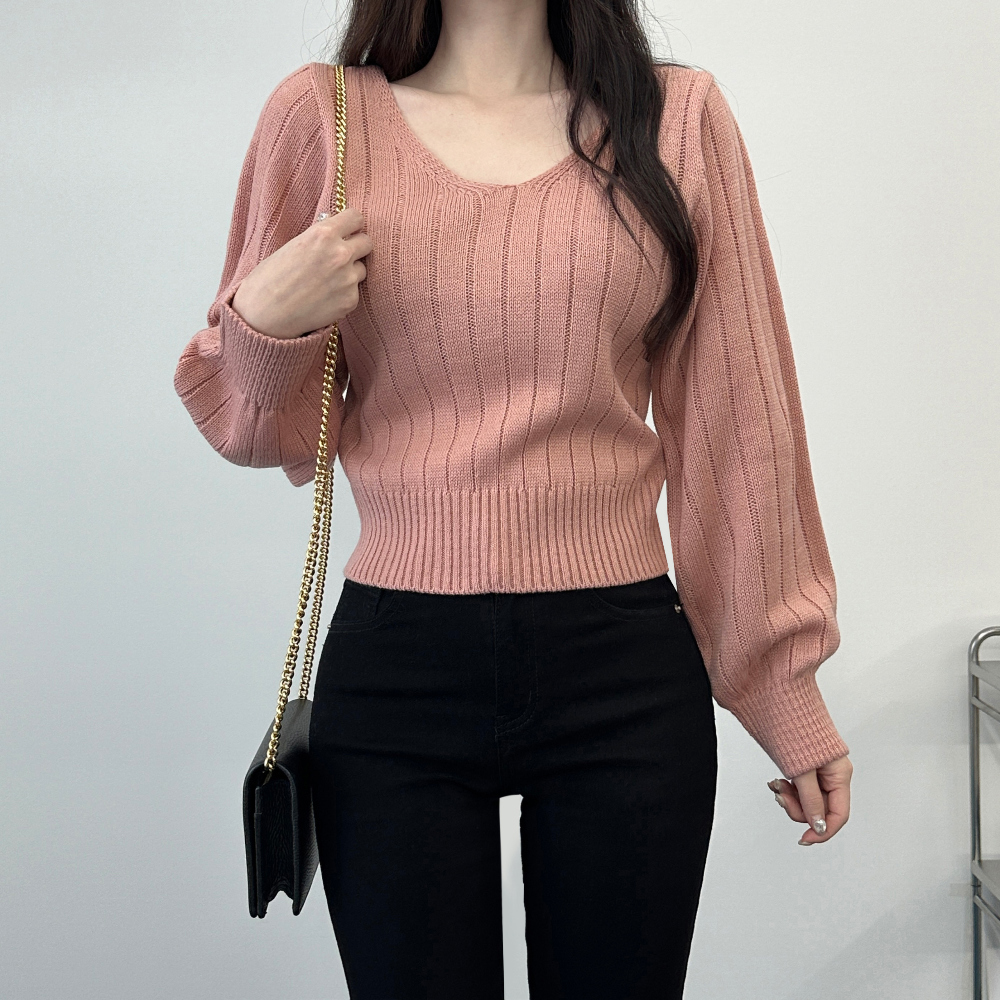 V Neck Balloon Sweater