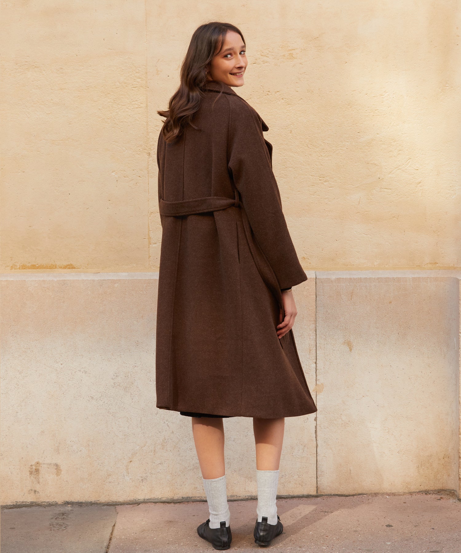 RCH wool blended robe coat brown