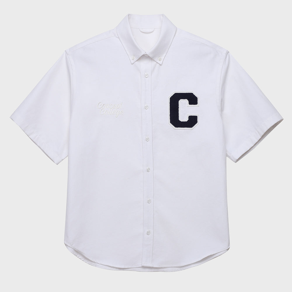 C Patch Short-Sleeved Unisex White Oxford Shirt