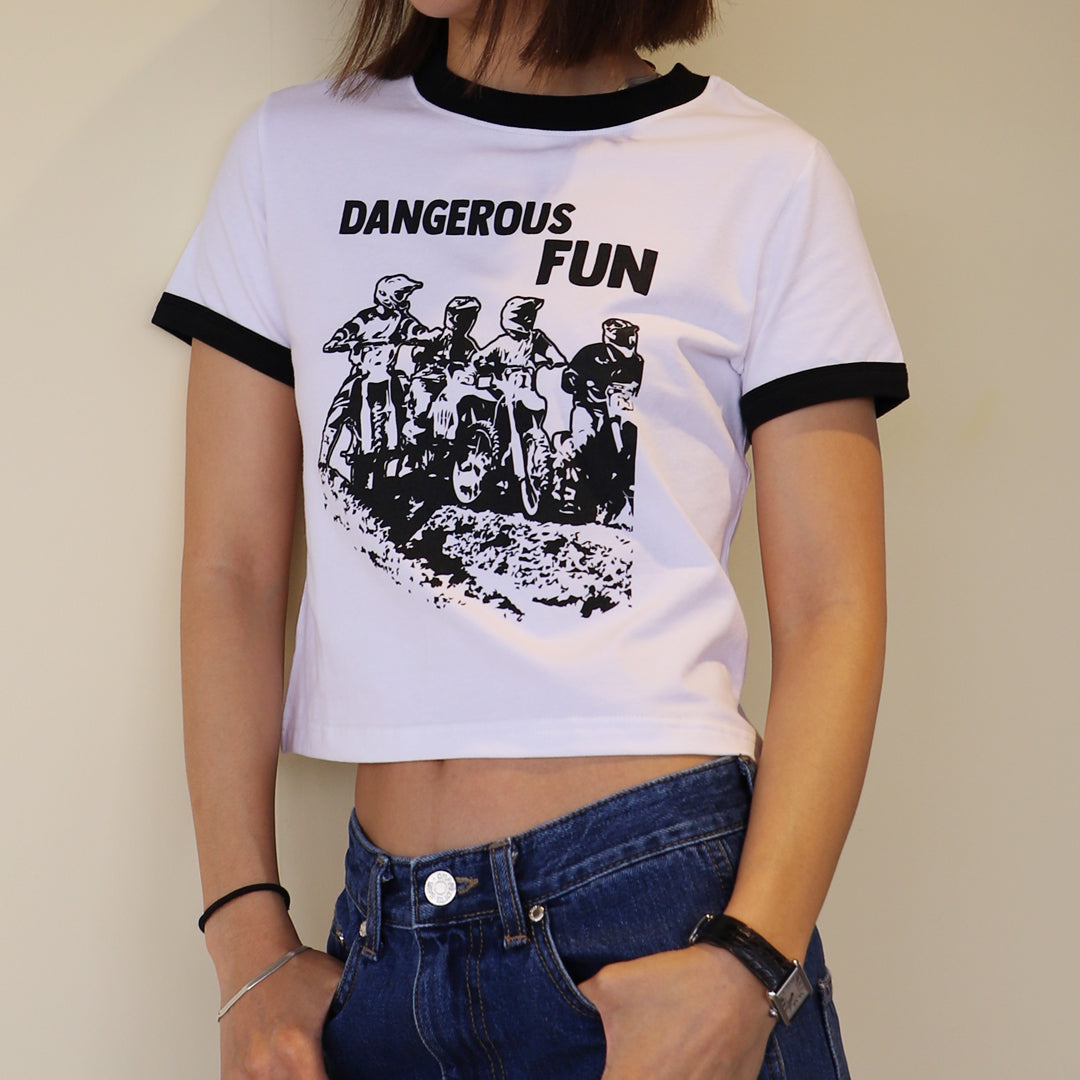 DANGEROUS FUN CROP T-SHIRT (WHITE)