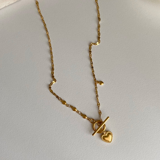 ggt Gold heart simple toggle bar necklace