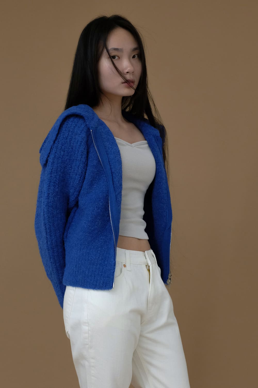 Sailor two-way zip-up cardigan (Cobalt blue)