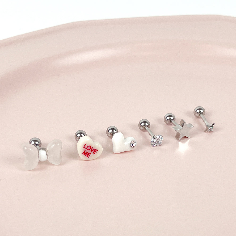 [SET] Ribbon Heart Cubic Piercing