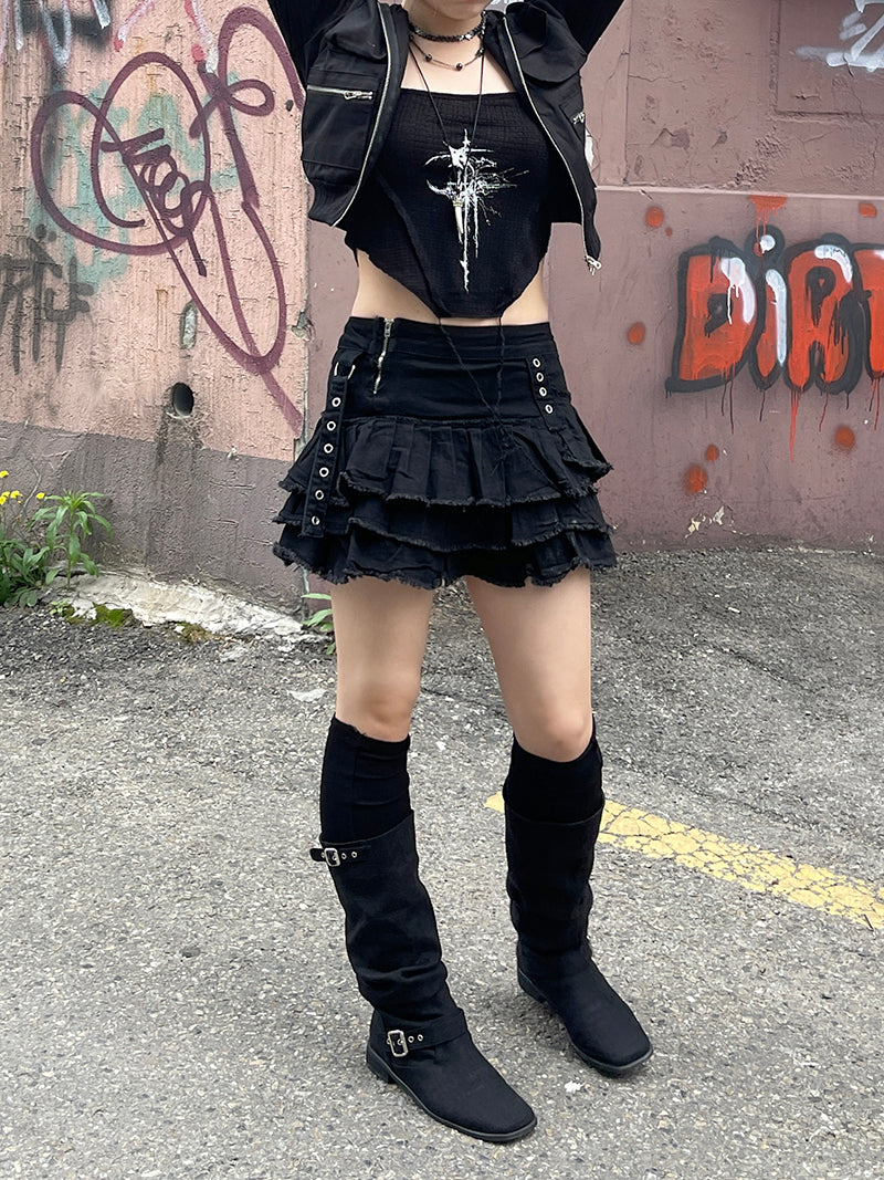 y2k punk damage cancan mini skirt