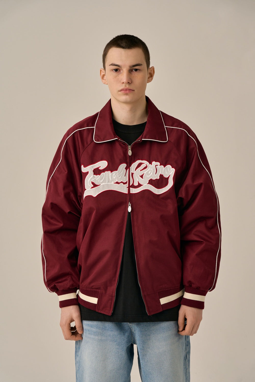 BIG LOGO PIPING BLOUSON - BURGUNDY