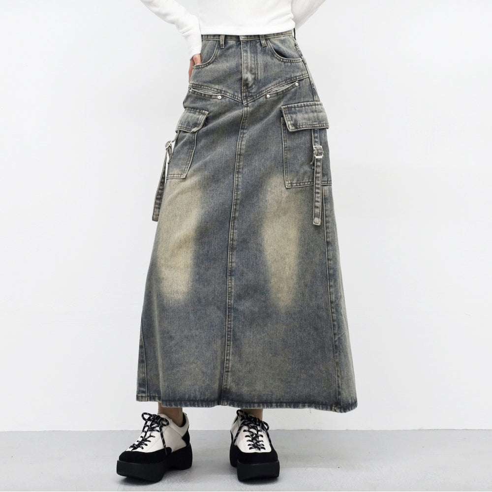 Zance vintage denim long skirt
