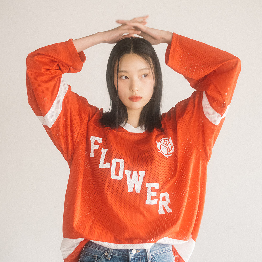 FLOWER AMERICAN FOOTBALL MESH L/S TEE(RED)