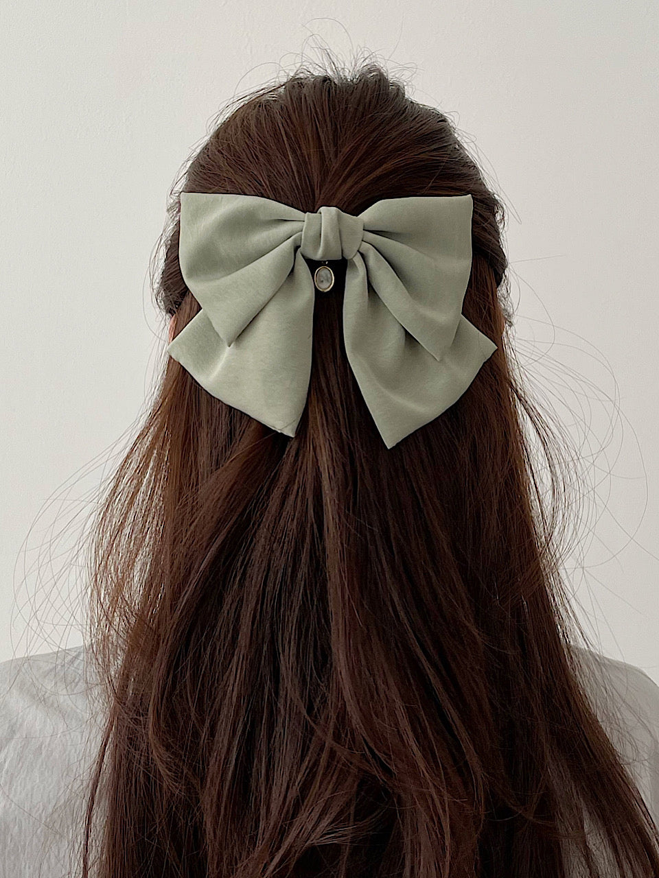 oar Vintage Cameo Satin Wide Ribbon Barrette [Green]