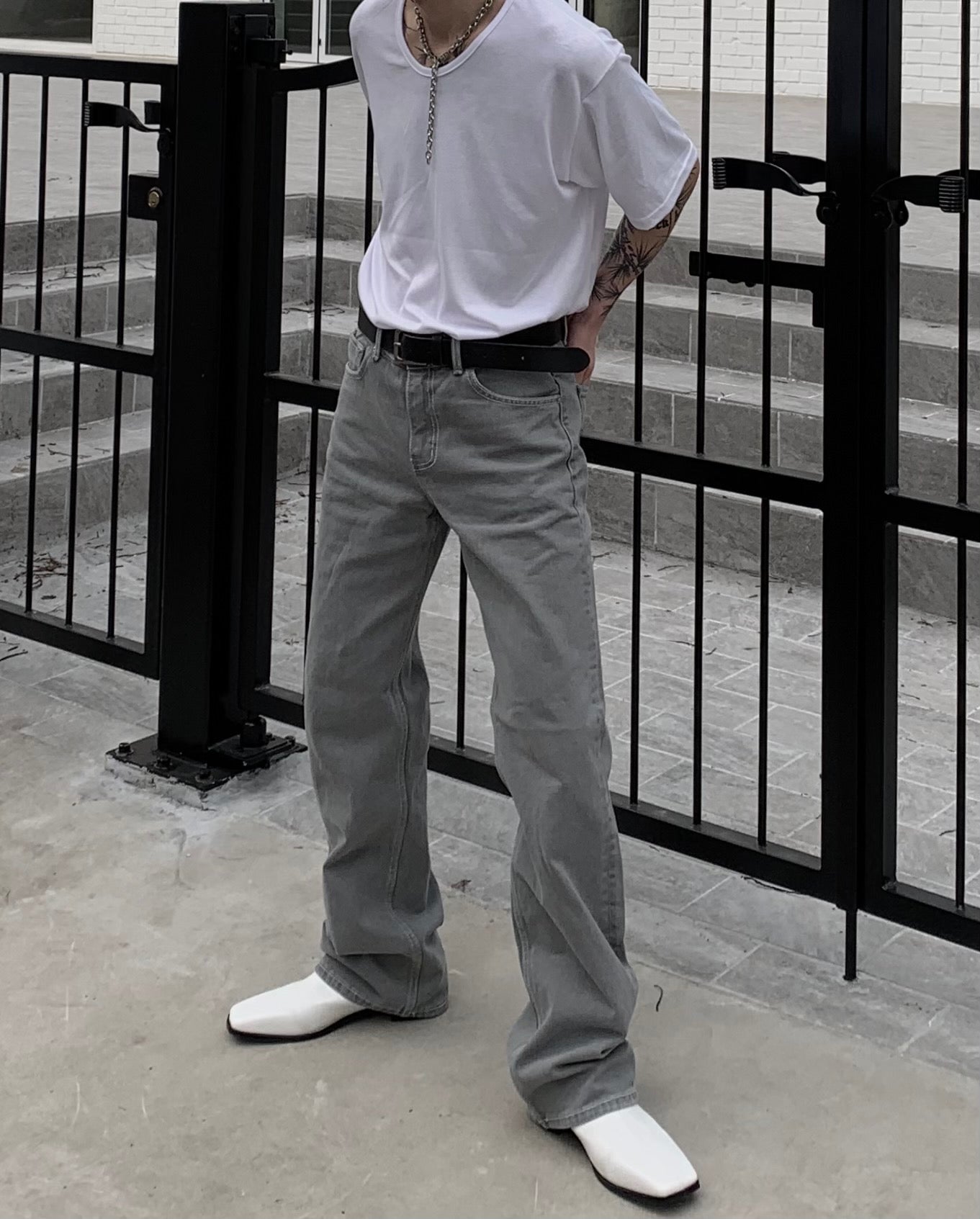 long wide gray pants