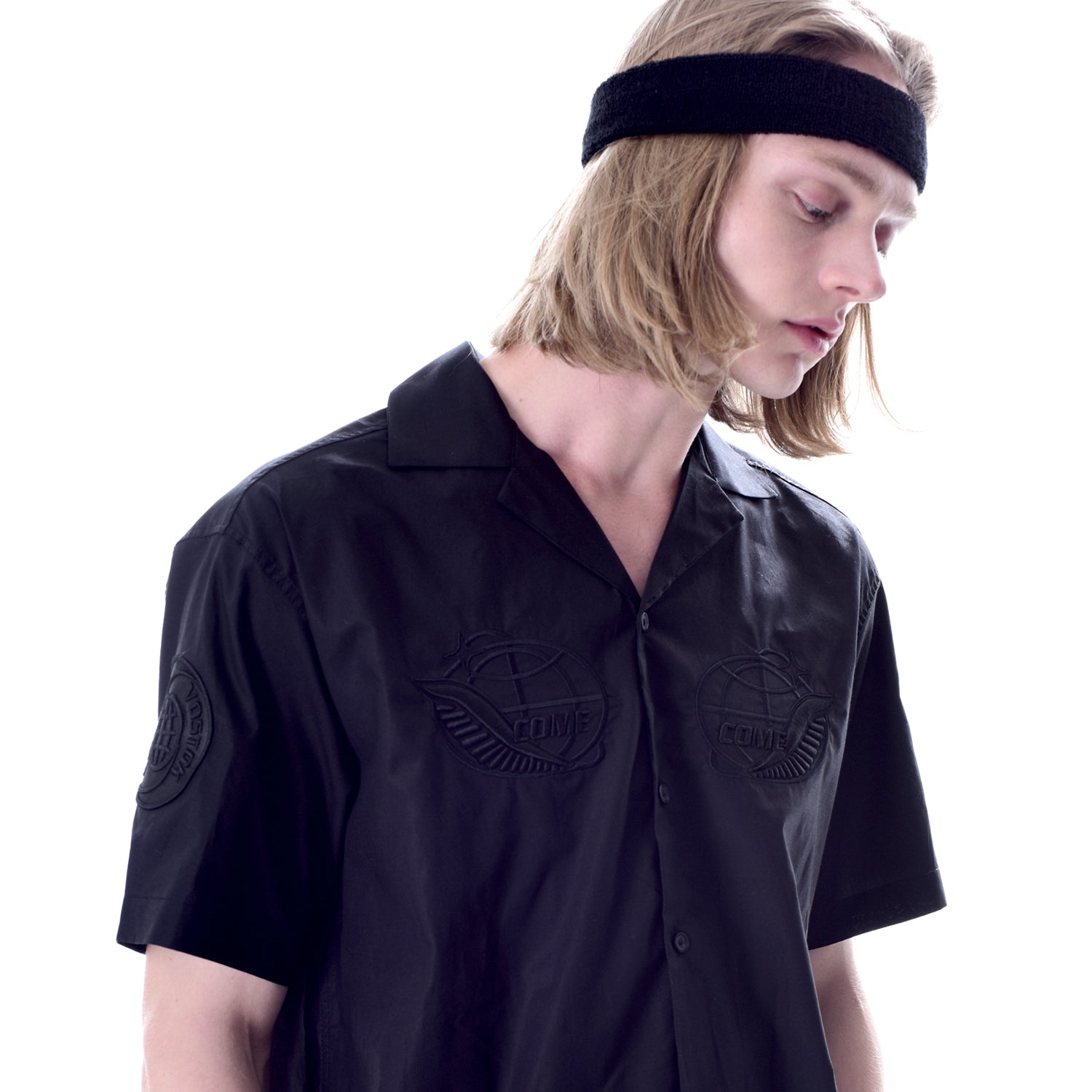 [UNISEX] Mission Patch Bowling Shirt (BLACK)