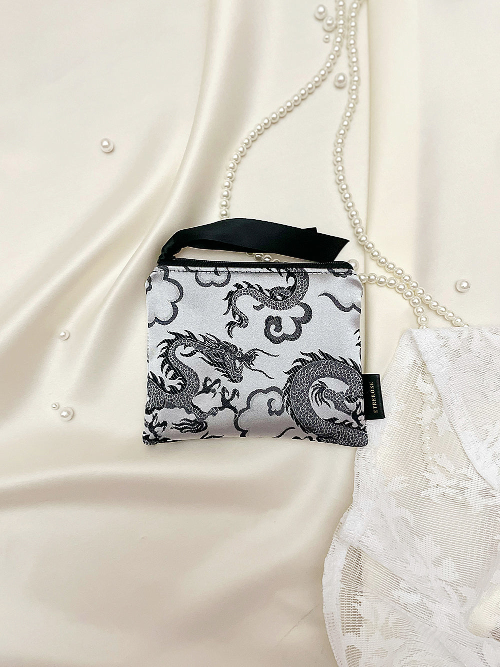 Dragon Embroidery Satin Zip-pouch (S/2color)