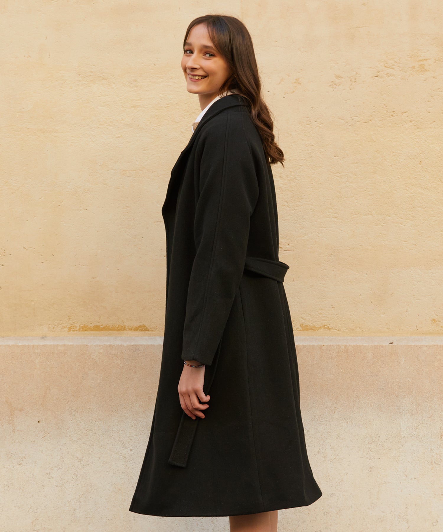 RCH wool blended robe coat black