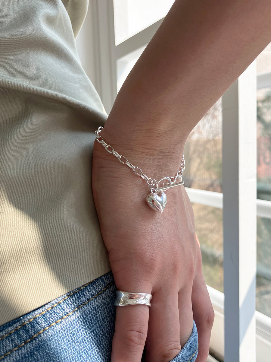 [92.5silver] heart toggle bracelet