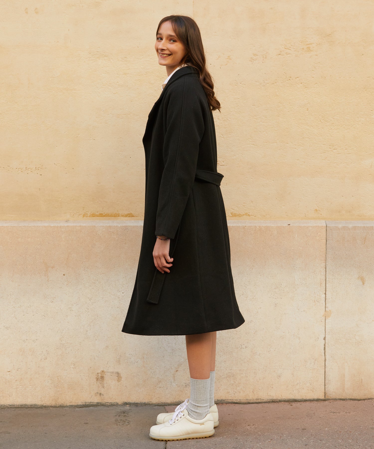 RCH wool blended robe coat black