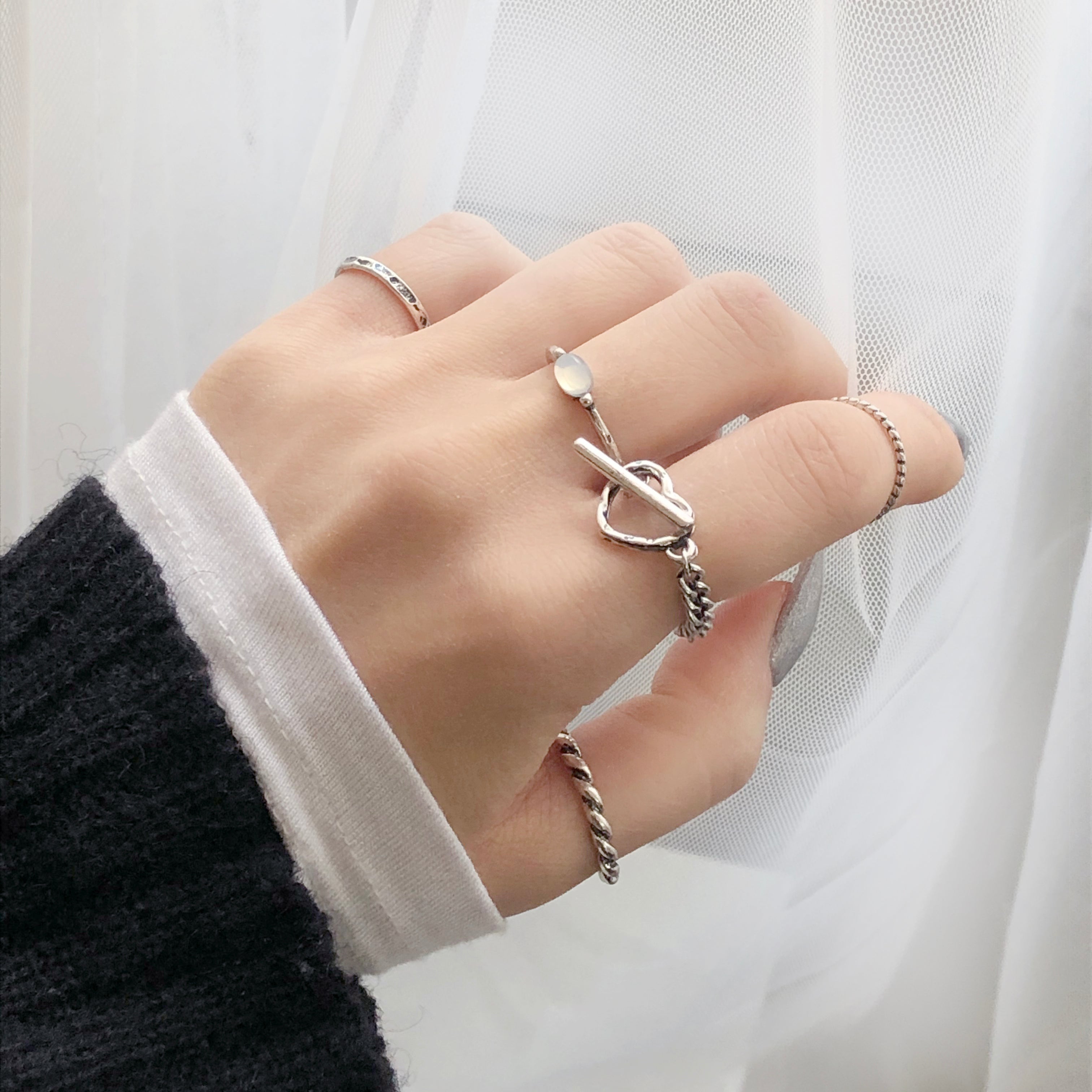 Vintage Heart Chain Ring 9 Set (2 Color)