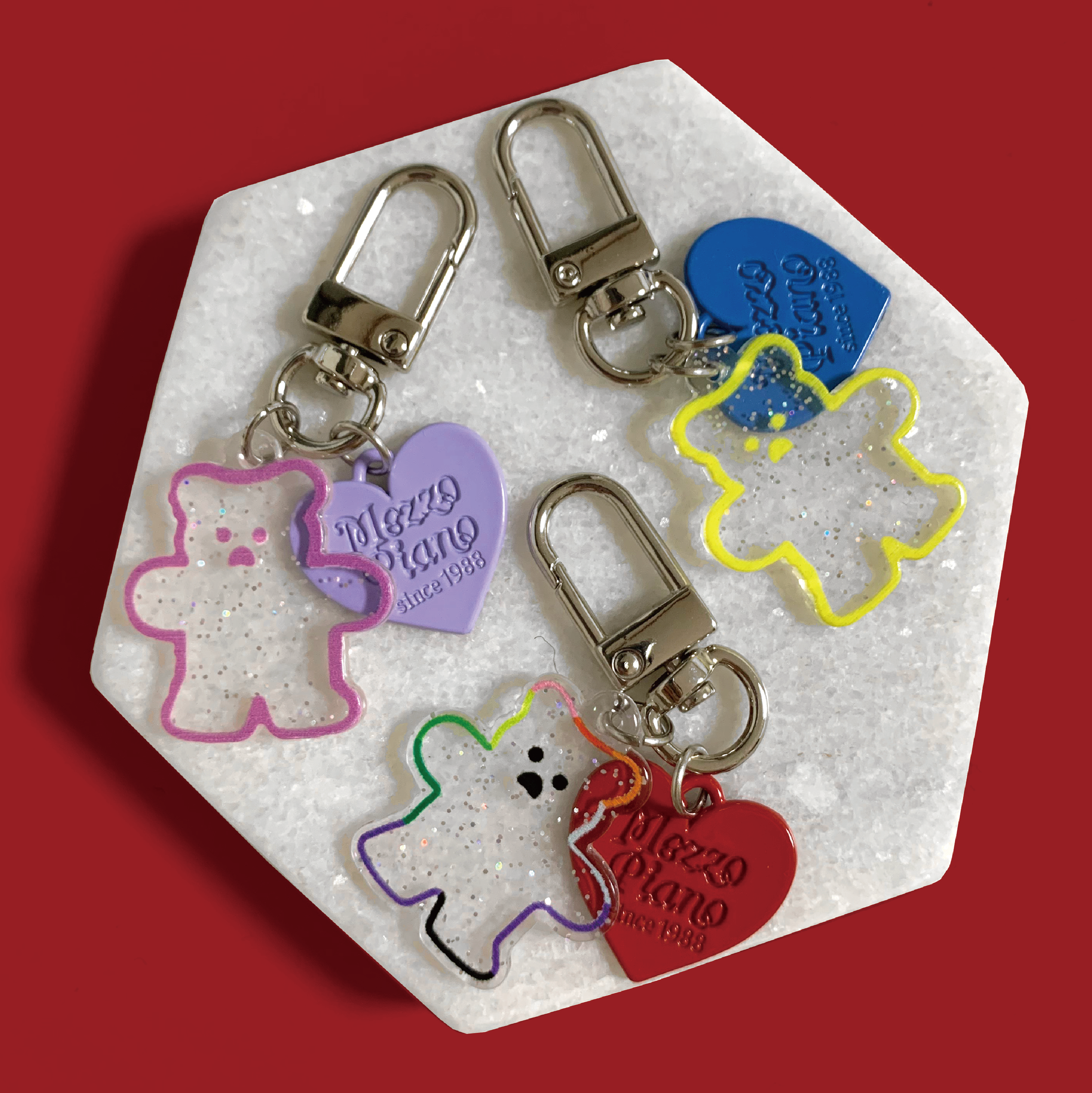 Clear bear heart keyring