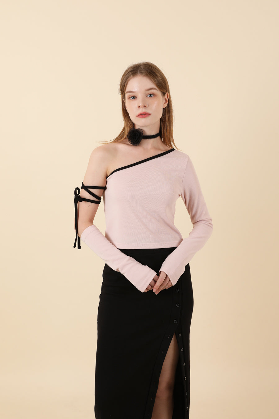 Strap Off Shoulder Warmer T-shirt Pink