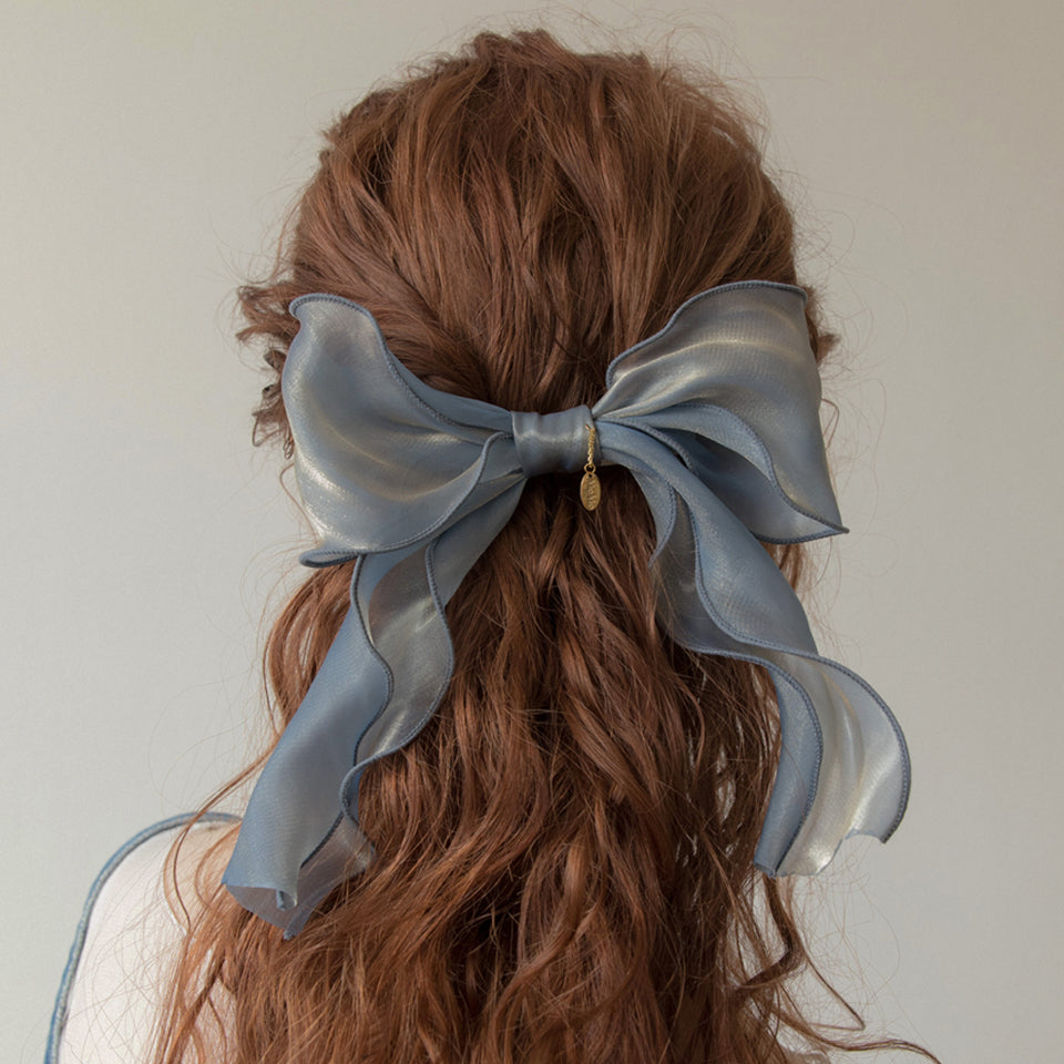 Blue organza ruffle ribbon hairpin