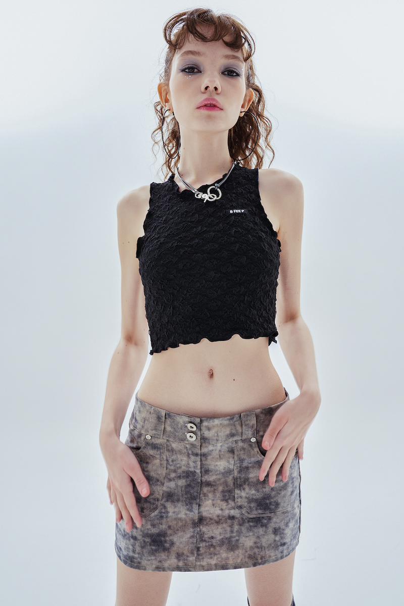 smog leather lowrise skirt_charcoal