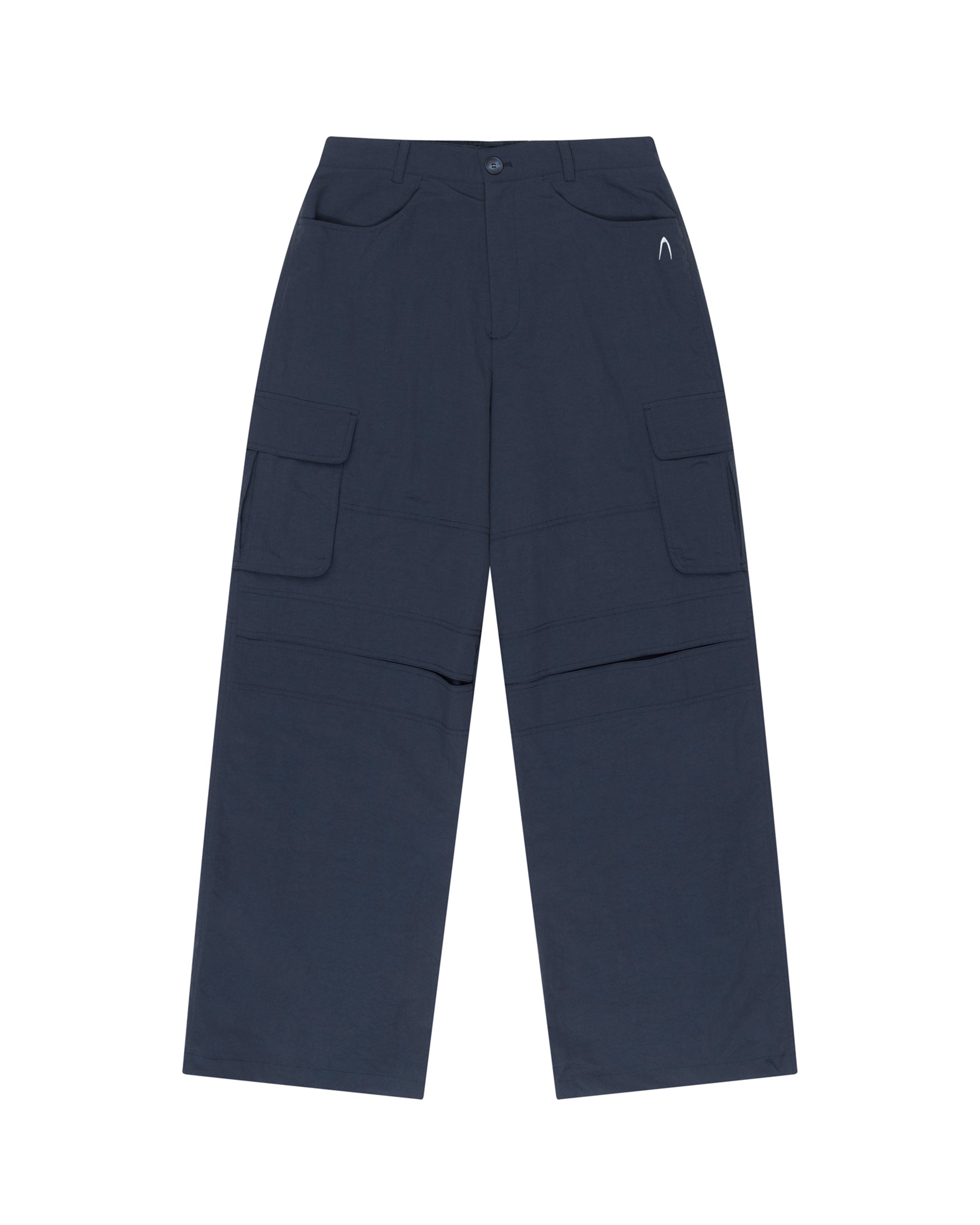 Stretched Knee Slit Cargo Pants (Navy)