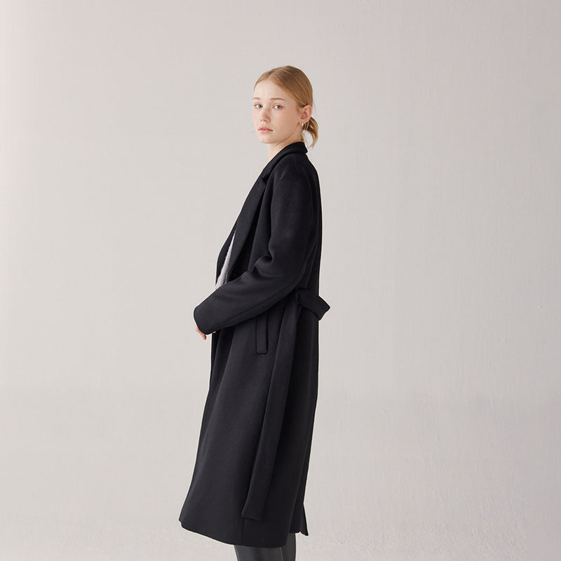 Belt wool long coat