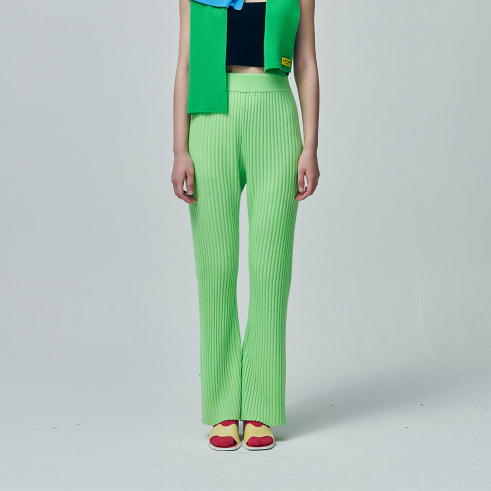 RIB FLARE PANTS_NEON GREEN