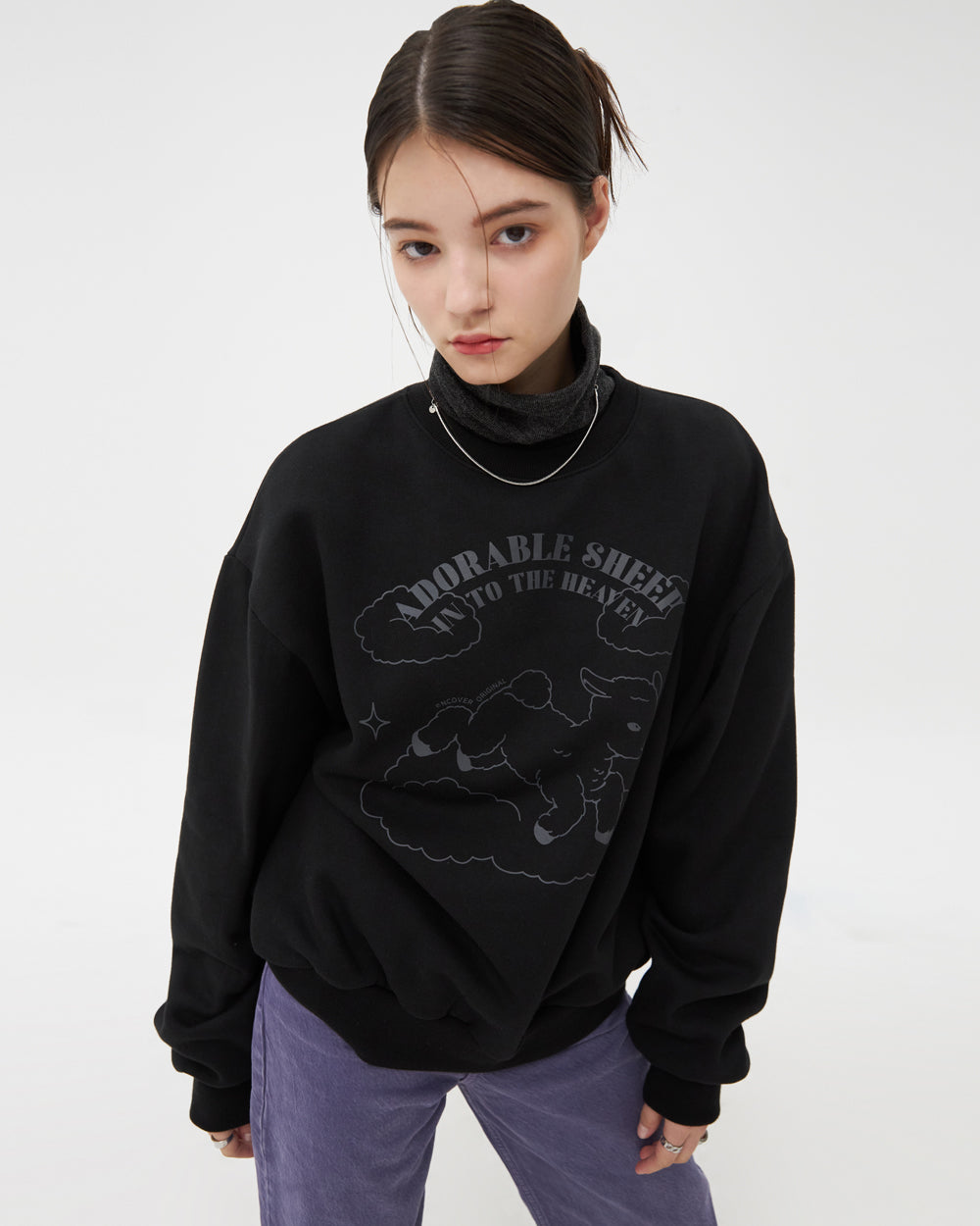 ADORABLE SHEEP SWEATSHIRT-BLACK