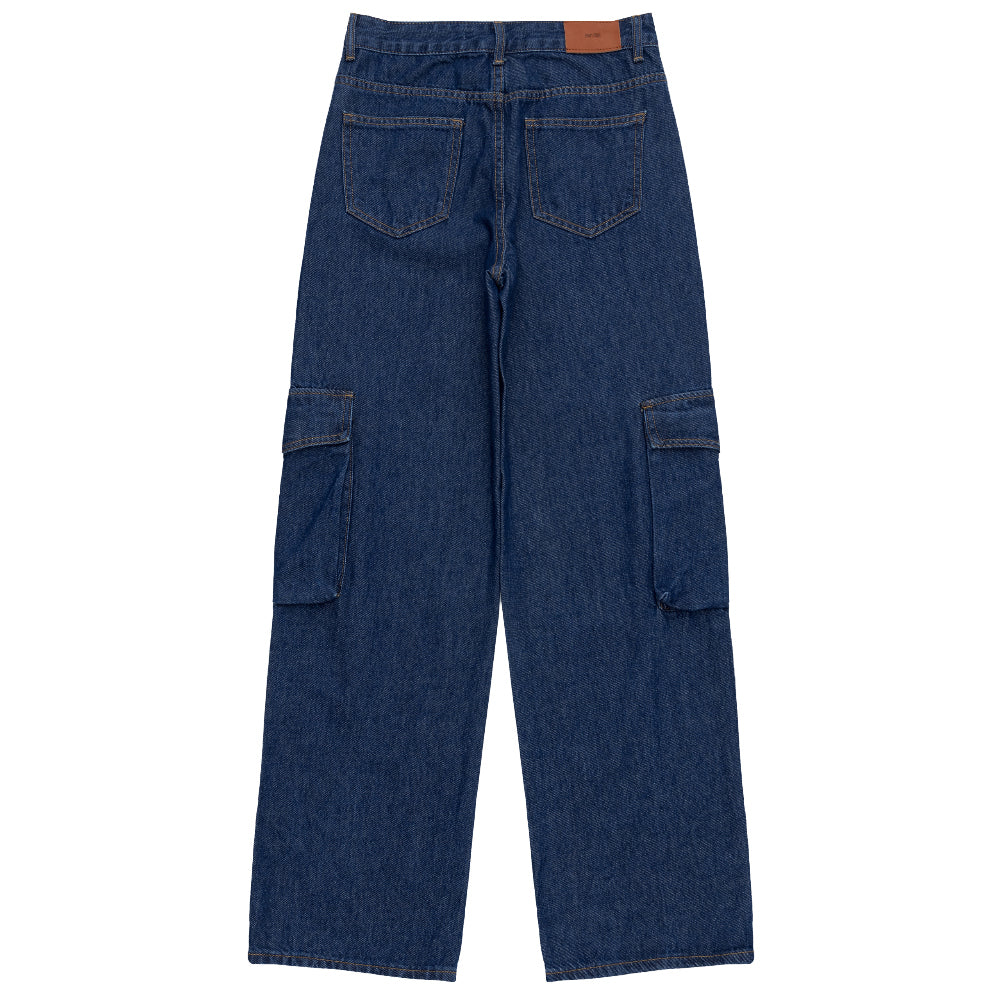 WIDE FIT CARGO DARK DENIM PANTS [17711]