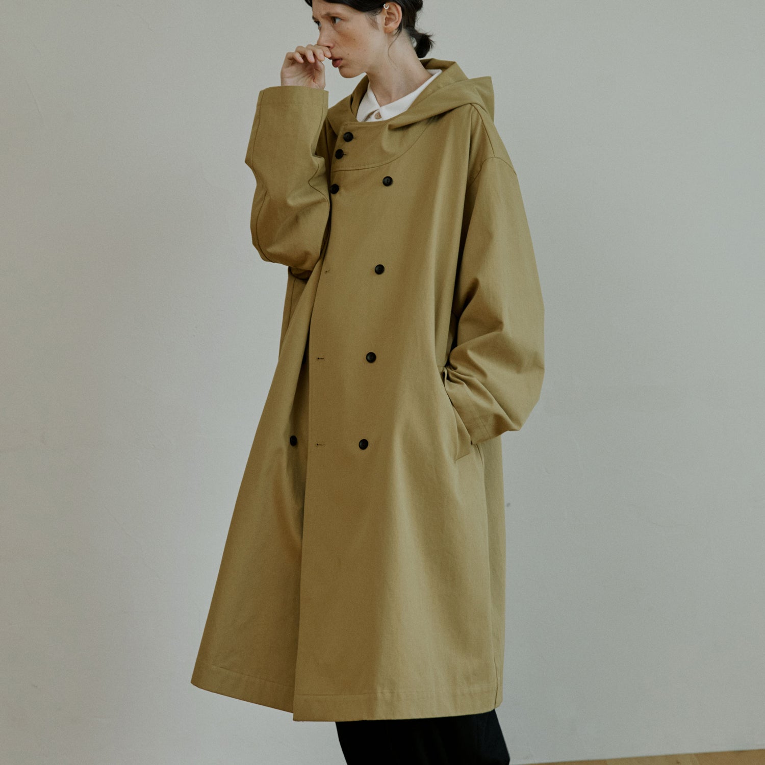 unisex trench hood coat beige