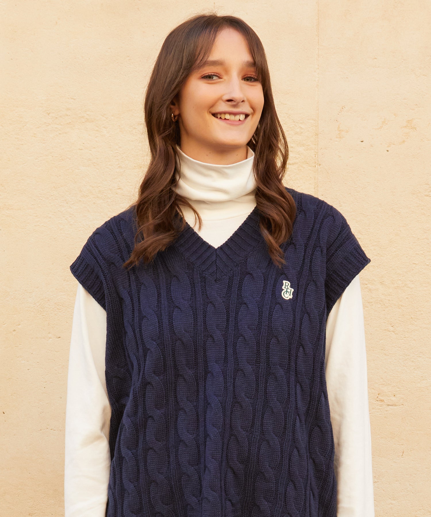 RCH mark oversize knit vest navy