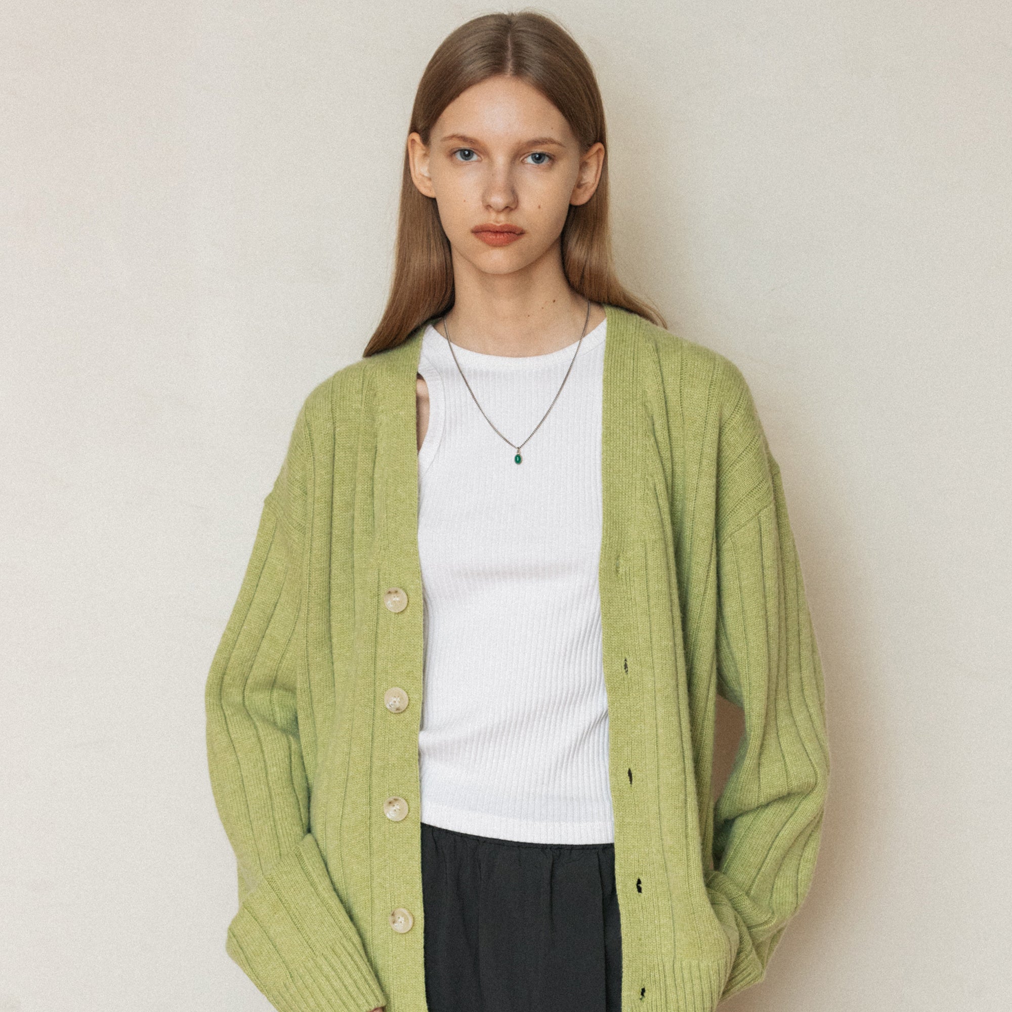 CASHMERE BLEND CARDIGAN_GREEN BEAN