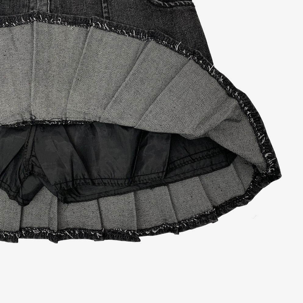 Dark pleated denim skirt