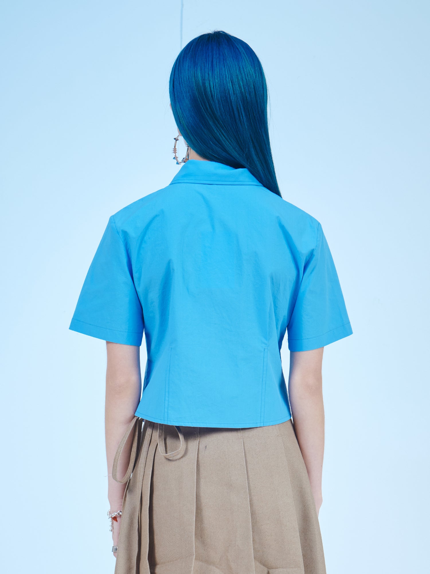 CROP SHORT-SLEEVES COTTON SHIRTS (SKY BLUE)